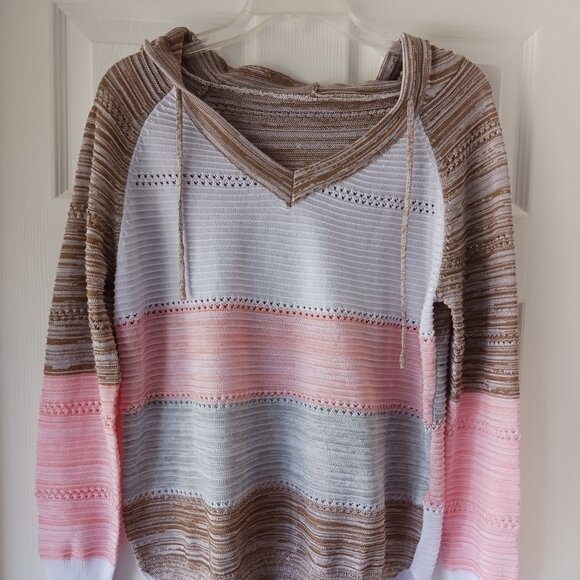 Women's Hoodie Light Weight Long Sleeve Size M White Brown Pink Brand Unknown - Picture 1 of 9